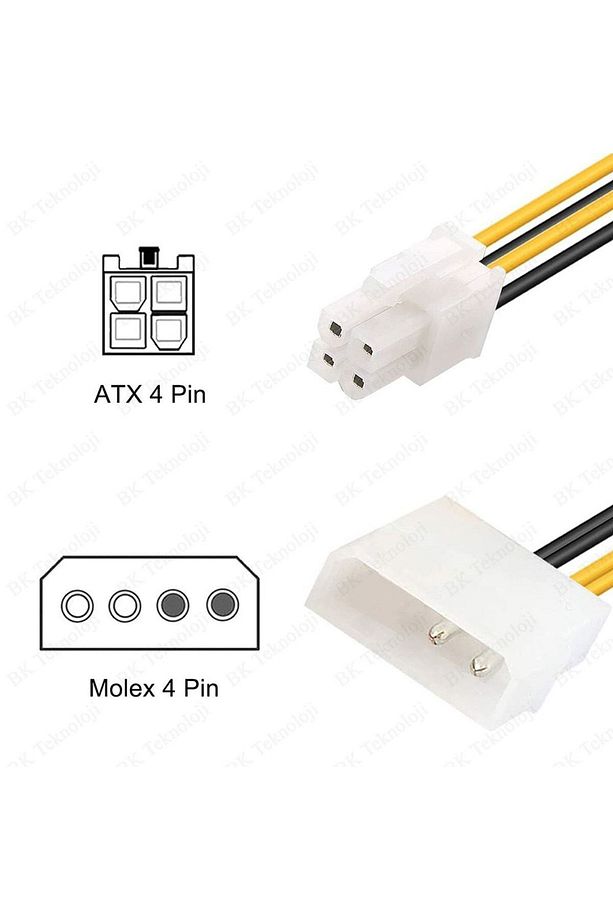 4 Pin Molex - Atx P4 Cpu 4-pin 12v Psu Güç Kaynağı Konektörü Adaptör Kablosu - 3