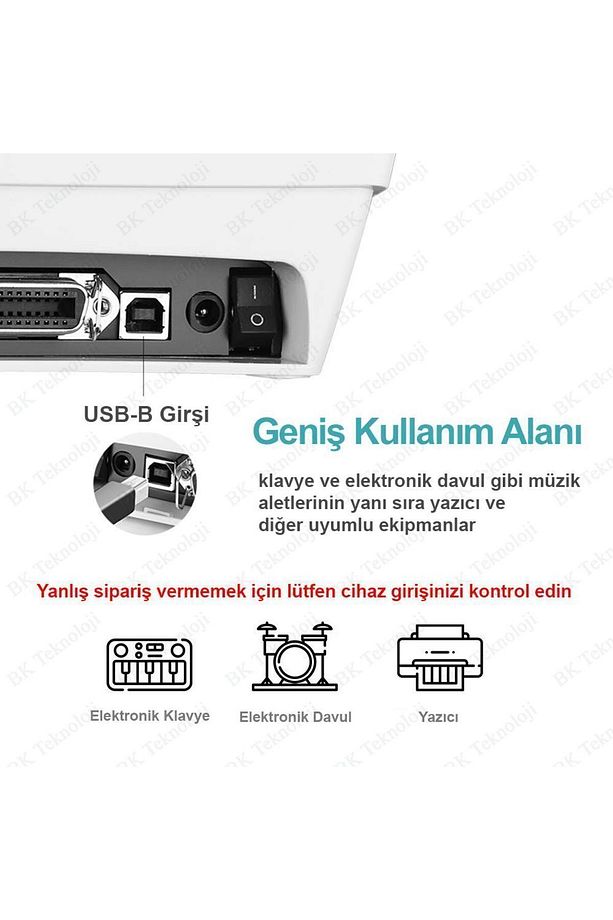 Type-C to USB-B Yazıcı-Midi Kablosu 1.5 Metre - 4