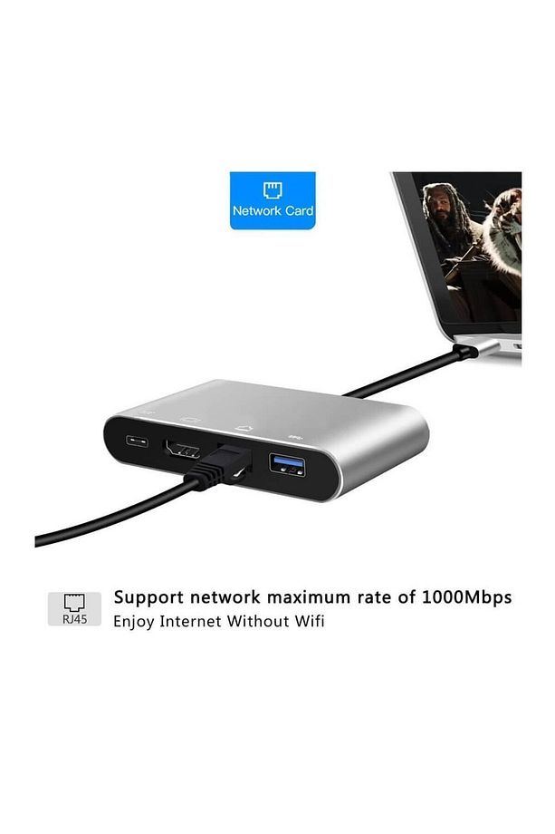 Type C To 4k Hdmi Usb 3.0 Rj45 Gigabit Ethernet Çevirici Kablo - 5