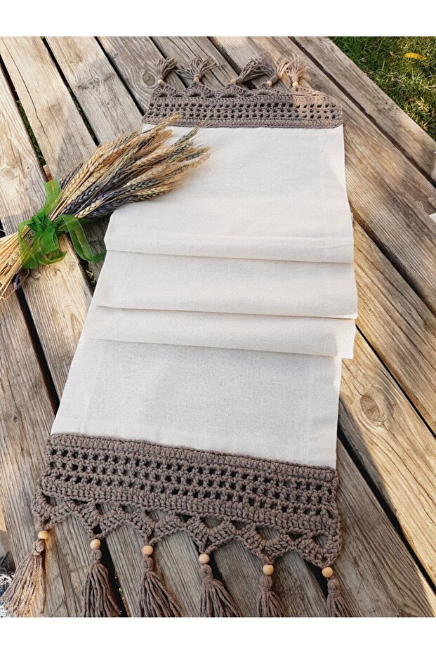 Hand Knitted Macrame Linen Fabric Runner 35X150