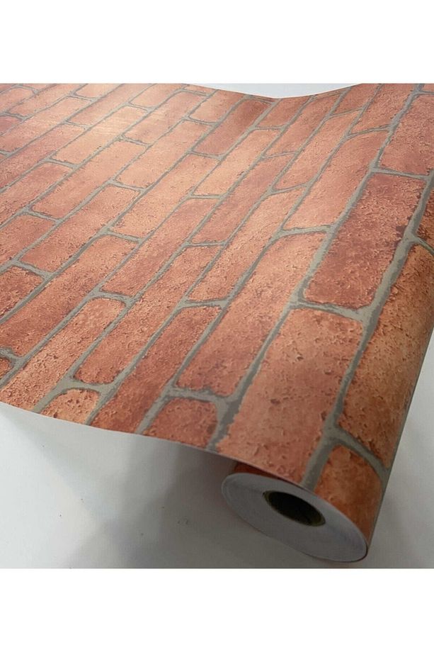 Turuncu Tuğla Duvar Desenli Kendinden Yapışkanlı Folyo Kağıt Kaplama 45 Cm X 5 Metre - 3