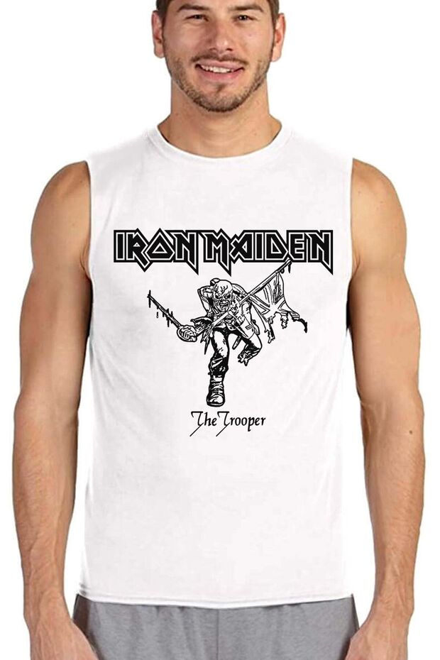 Iron Maiden White Cut Sleeve | Sleeveless Men's T-Shirt | Athlete