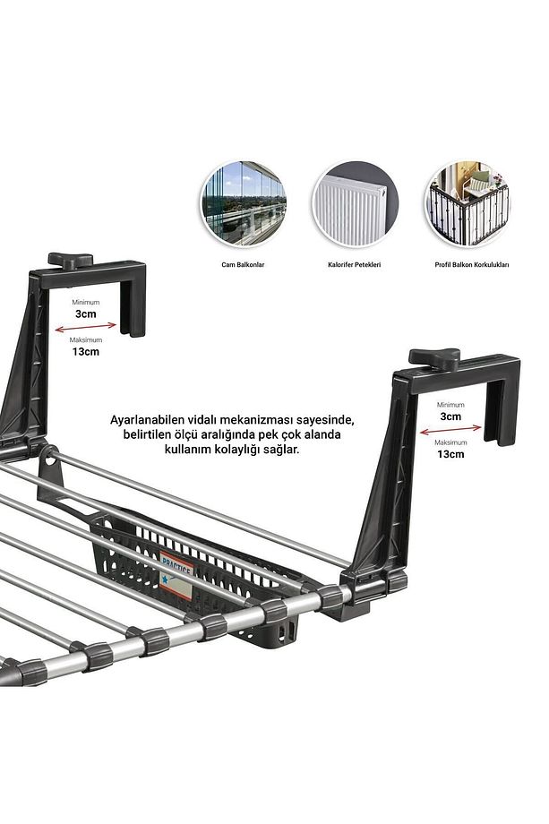 55 Cm Balkon Petek Pencere Uyumlu Ayarlanabilir Çamaşır Askısı - 3