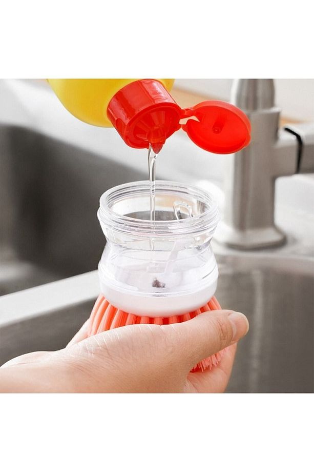 Deterjan Hazneli Kullanışlı Banyo Bulaşık Fırçası Butonlu Kullanım - 7