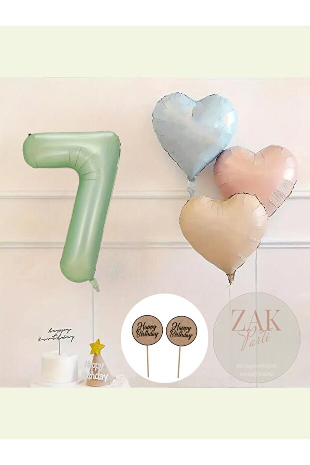 Water Green Number Foil Balloon Retro Blue Pink Satin Heart Foil Balloon Birthday Balloon Set