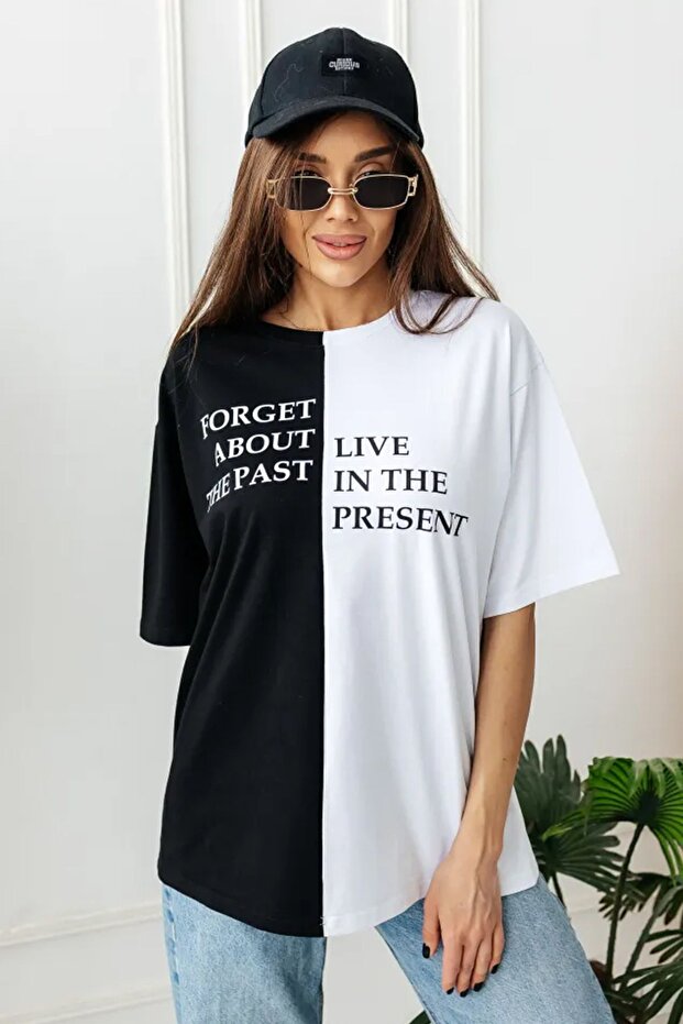 تيشيرت كبير الحجم مطبوع عليه Forget Live للجنسين