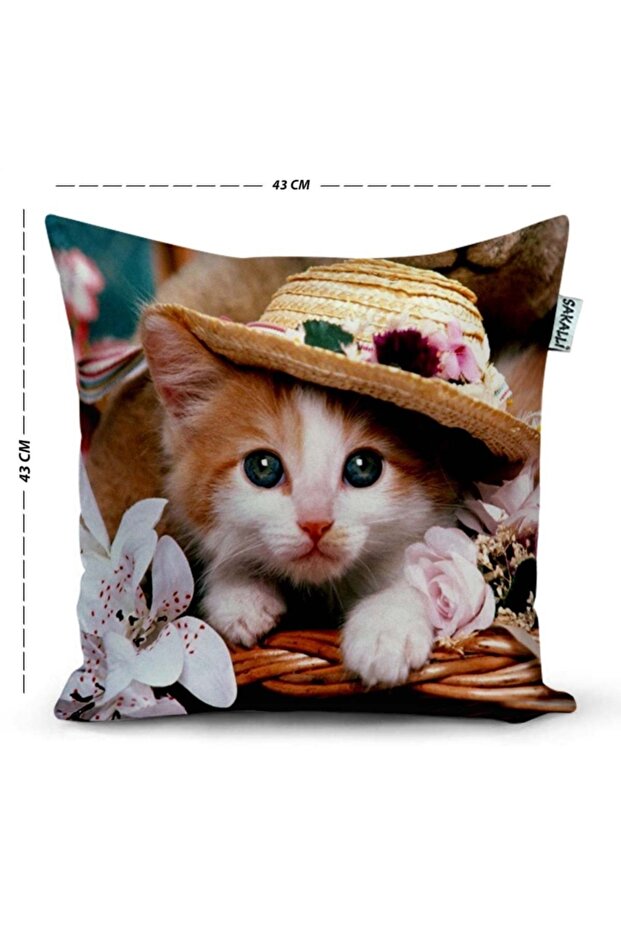 Cat with Hat Pattern 3D Printed Decorative Throw Pillow Cover