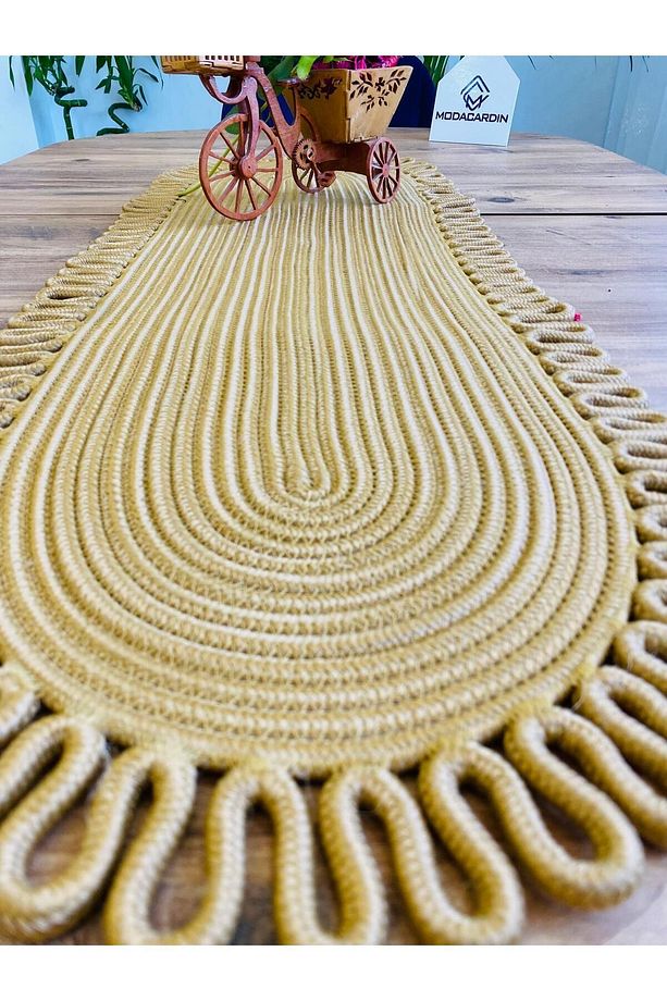 Jüt, Hasır, Dekoratif Masa Örtüsü, Runner 35x100 CM, Amerikan Servis, Sehpa Örtüsü, Bohem Tarzı - 2
