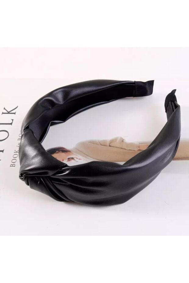 Black Faux Leather Knot Crown Hair Band