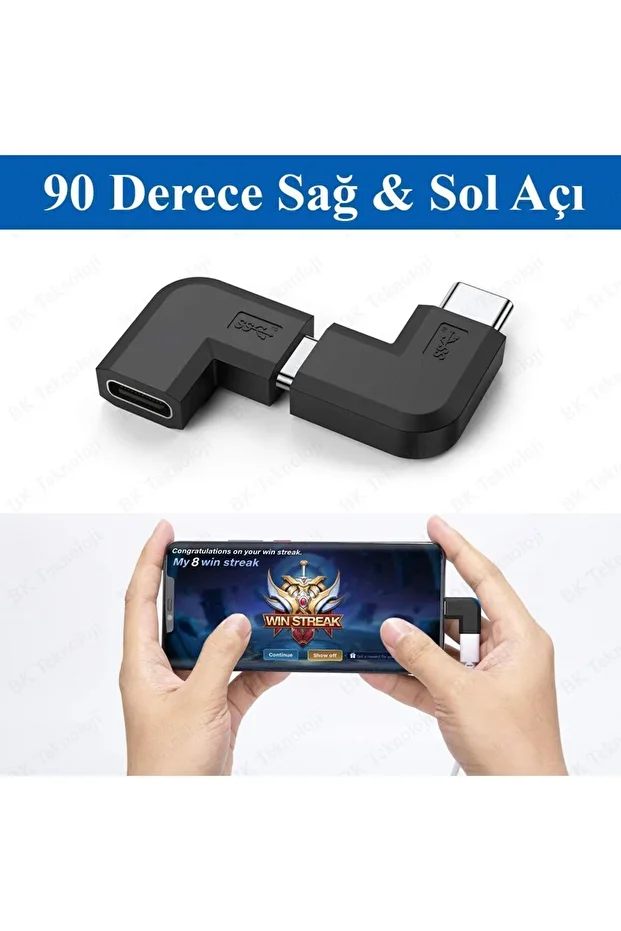 90 Derece L Tip Sağ ve Sol Açılı USB C Type-C Erkek - Dişi Adaptör - 5
