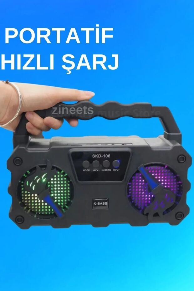 Bluetooth Hoparlör Parti Hoparlörü Karaoke Mikrofon Hediyeli Işıklı Ses Bombası Radyo Usb Sd Girişli - 6