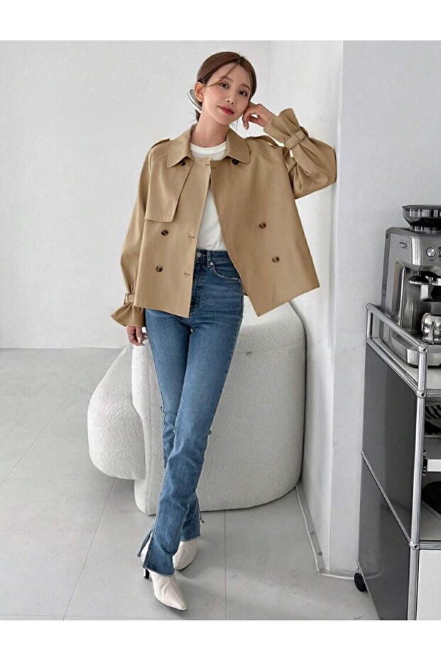 Biker Tarzı Kısa Trençkot - 3