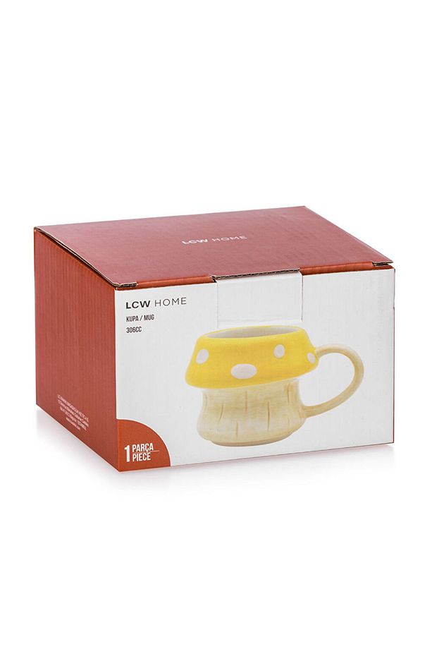 Mantar Şeklinde Mat Sarı Baskılı Seramik Kupa 306 Ml - 4