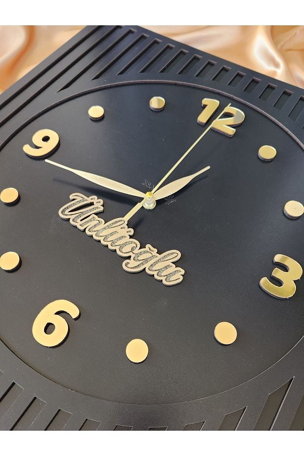 Kare Gold Rakamlı Kişiselleştirilebilir 50*50 Cm Duvar Saati - Ahşap Hediyelik Büyük Duvar Saati - 7