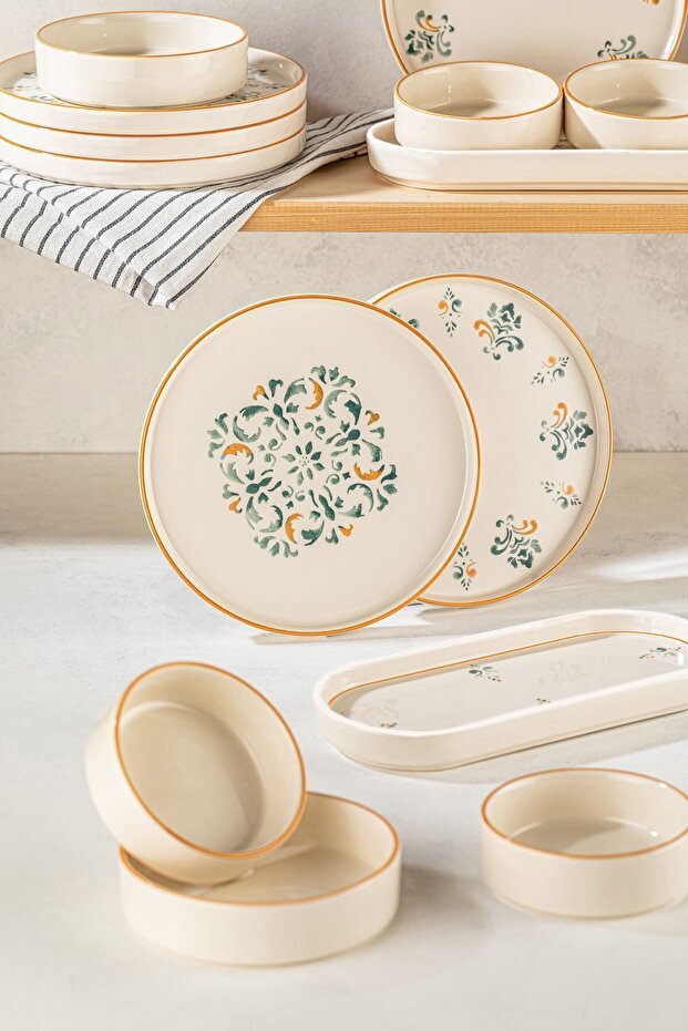 Klasik 14 Parça Stackable Kahvaltı Takımı Sunum Tabağı - 1