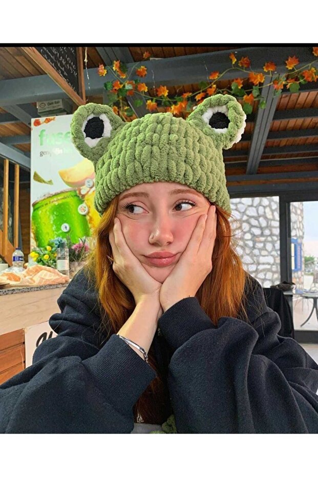 Peluş Kurbağa Şapka - 3