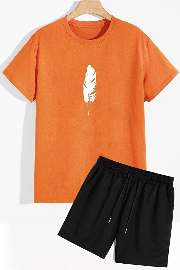 Feather Shorts T-shirt Tracksuit Set