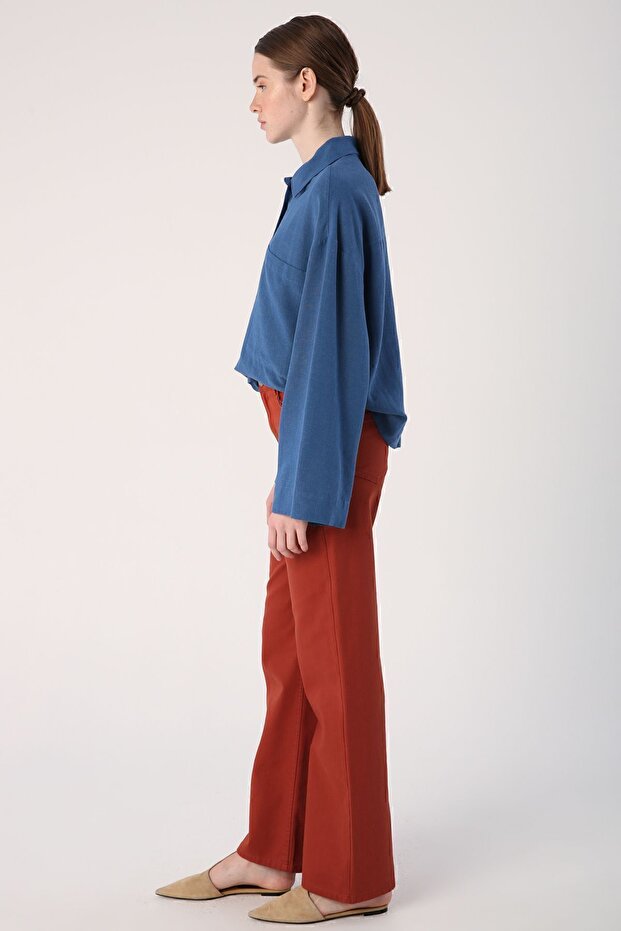 Kalhoty pohodlného střihu s širokými nohavicemi v cihlové 100% bavlně - 3