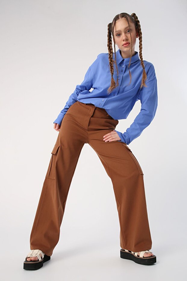 Soil Cotton Cargo Pocket Wide Leg Trousers
