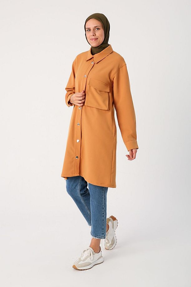Hardal Tek Cepli Çıtçıtlı Gömlek Tunik - 3