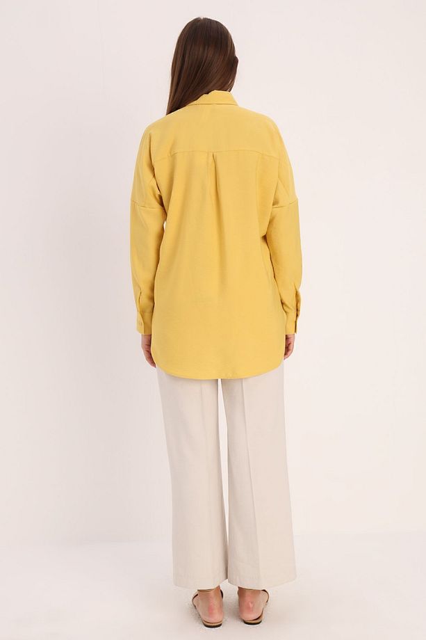 Sarı Oversize Basic Gömlek - 4