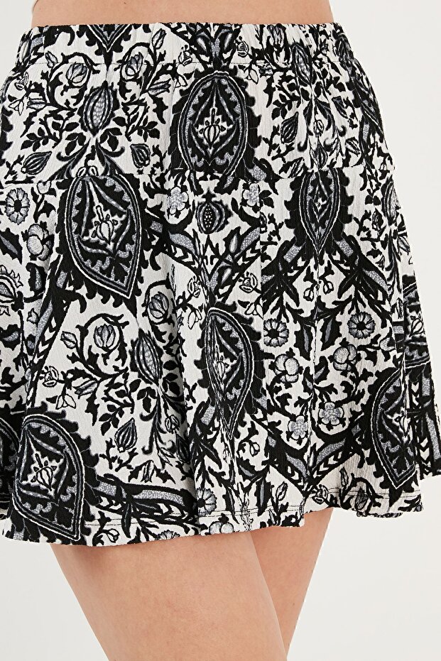 Desenli Beli Lastikli Mini Şort Etek Şort Etek 5865118 - 5