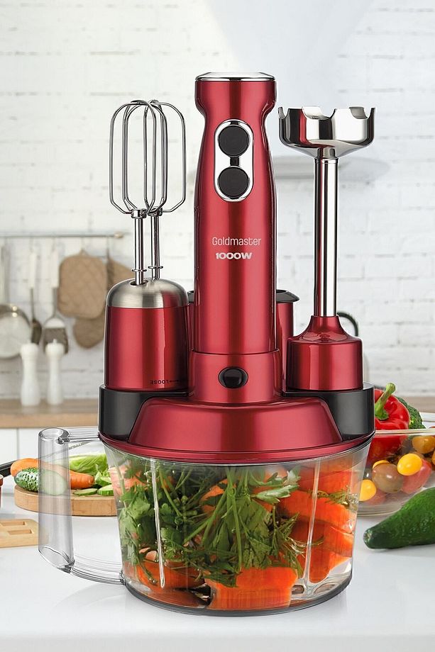Elenamax Vişne Kırmızı 1000 Watt Hız Ayarlı %100 Bakır Motor 5 In 1 Mutfak Robotu Multi Blender Seti - 6