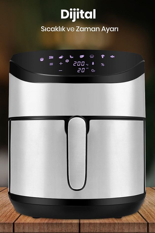 Foodfry Özel Tasarım Tutma Kolu Taşınabilir 2000w Inox Dokunmatik Airfryer Yağsız Sıcak Hava Fritözü - 7