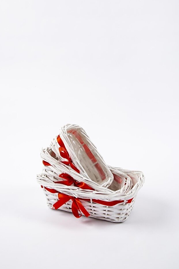 3'lü Hasır Sepet Beyaz - 2