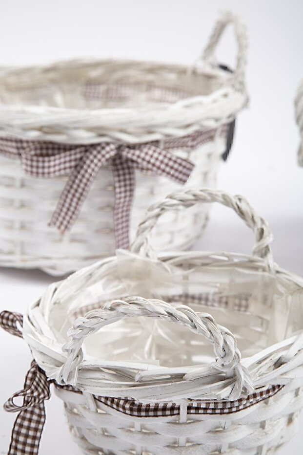 3'lü Hasır Sepet Beyaz - 2