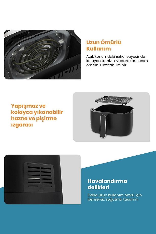Blackfry 1700 Watt Dijital Dokunmatik 8 Ön Programlı 5.7 Litre Yağsız Kızartma Sıcak Hava Fritöz - 5
