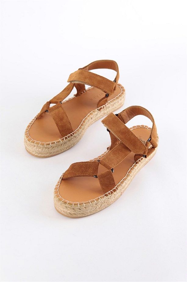 Kelly Taba Süet Hakiki Deri Kadın Espadril Sandalet - 7
