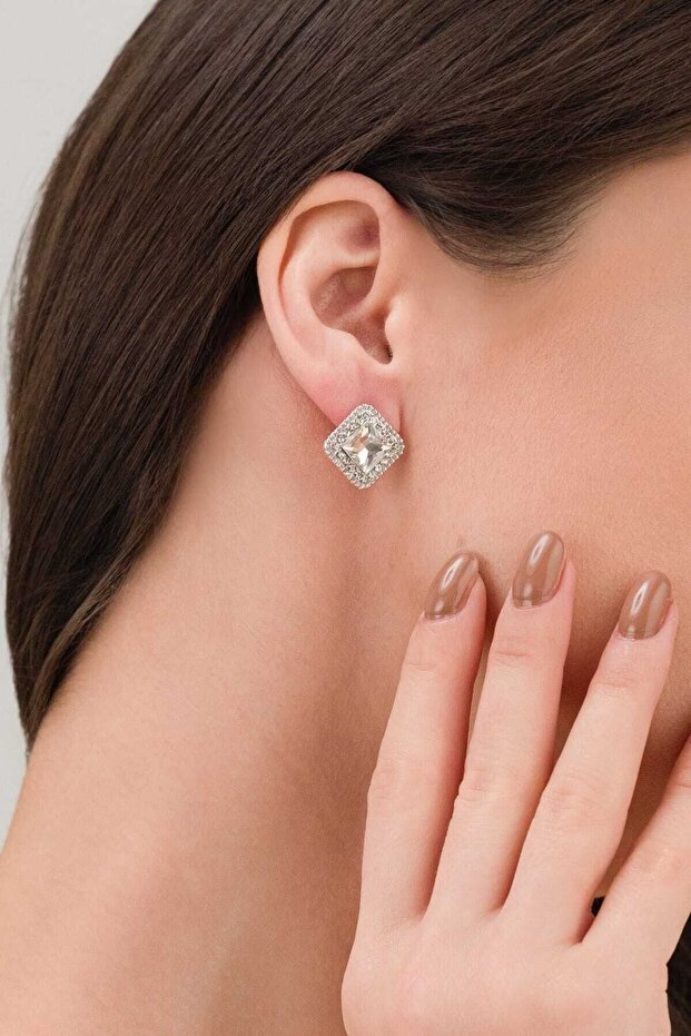 Small Square Zircon Stone Evening Dress Women's Earrings