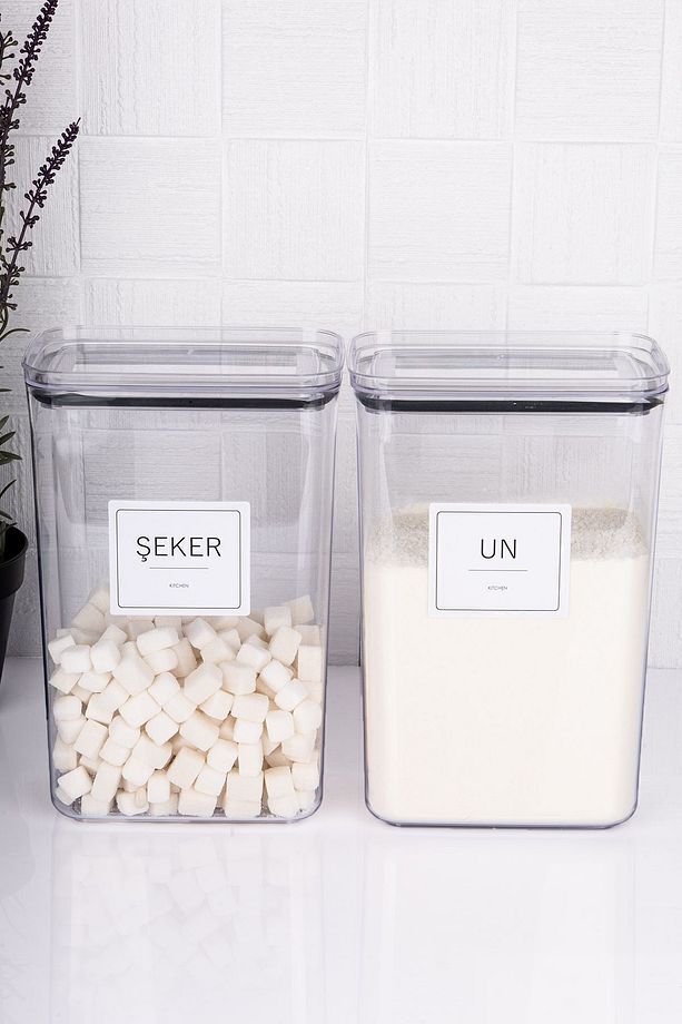 Dekoratif Mika 2'li Set Un / Şeker Saklama Kutusu Vakum Kapaklı 2900ml(2,9litre) - 2