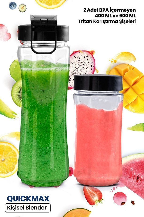 Quickmax Buz Kırma Özellikli Inox 2 Adet Bpa Free Tritan Şişeli Kişisel Personal Smoothie Blender - 6