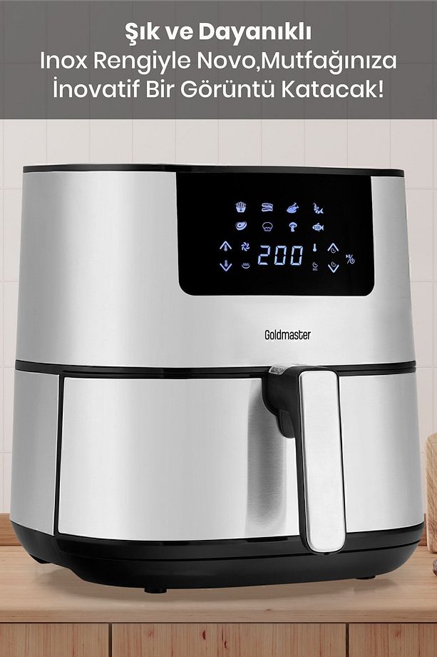 Novo 2000 Watt Yüksek Güç 6,4 Litre Inox Geniş Xxl Dokunmatik Airfryer Yağsız Sıcak Hava Fritözü - 8