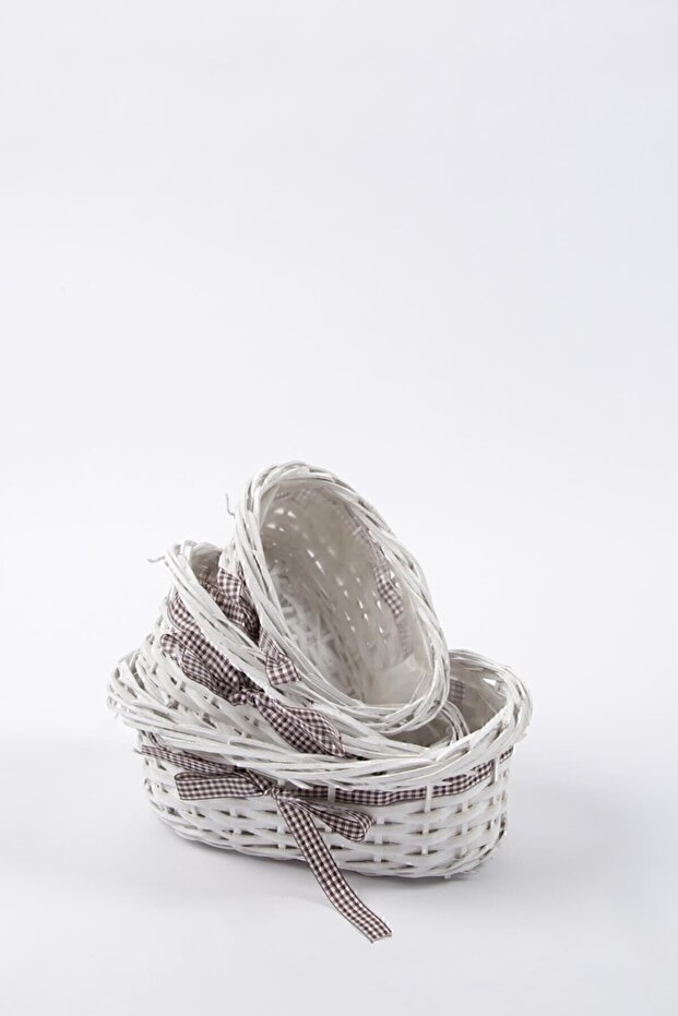 3'lü Hasır Sepet Beyaz - 4