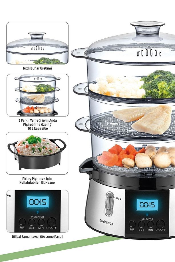 Cookfit Dijital Ekranlı 120 Dakika Zaman Ayarlı 10 Litre Dijital Buharlı Pişirici - 4