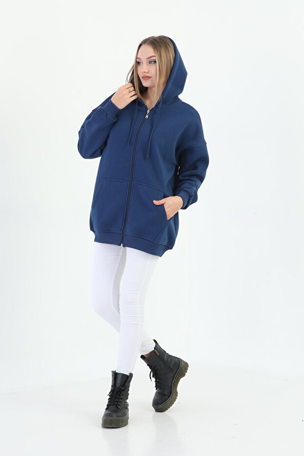 Fermuarlı Oversize Sweetshirt - 6