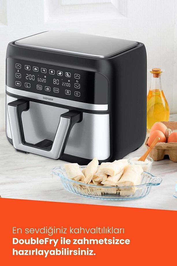 Doublefry 2850w 9 Litre 3xl Dev Tek Ve Çift Hazneli Dokunmatik Airfryer Yağsız Sıcak Hava Fritözü - 8
