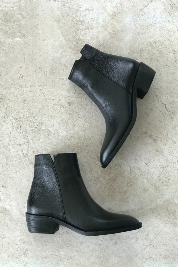 Kadın Siyah Hakiki Doğal Deri 36-41 Numara Bot & Bootie - 3