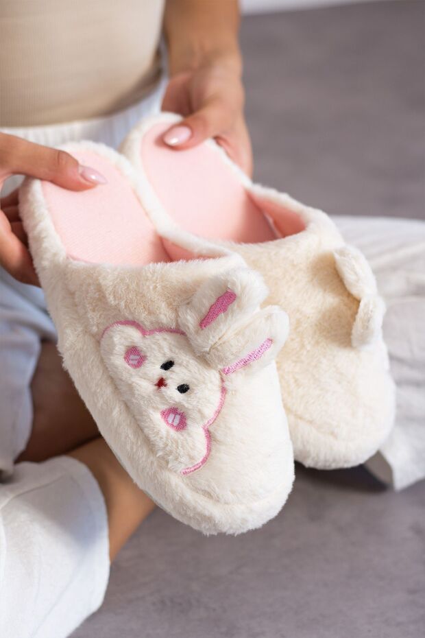 Women's Rabbit Figured Silent Sole Plush Fluffy House Slippers Dowry Slippers Stc1003