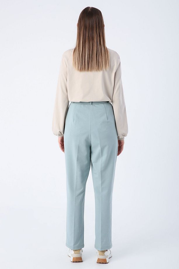 Mint Pileli Pamuklu Cepli Örme Pantolon - 4