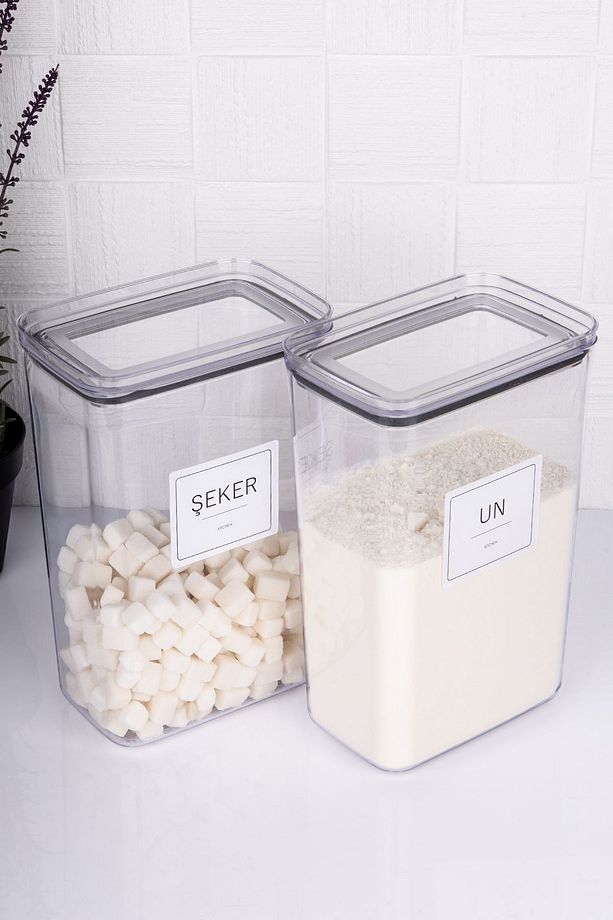 Dekoratif Mika 2'li Set Un / Şeker Saklama Kutusu Vakum Kapaklı 2900ml(2,9litre) - 4