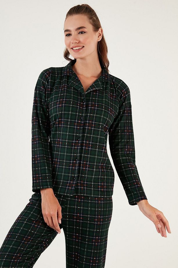 Desenli Beli Lastikli Gömlek Yaka Dokuma Pijama Takımı PİJAMA TAKIMI 6095660 - 8