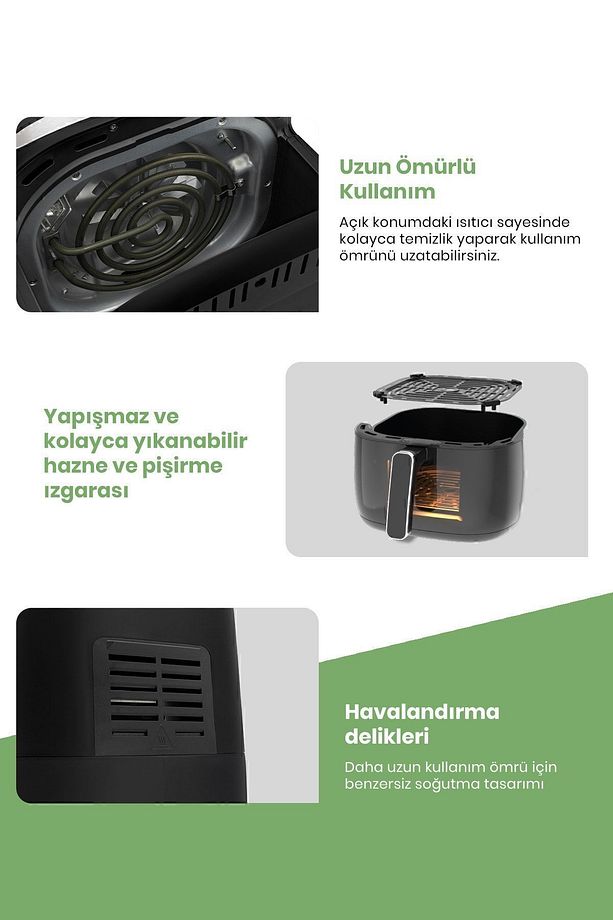 Bella 1700w Xl Dokunmatik Cam Kapaklı Aydınlatmalı 3kg Tartı Fonksiyonlu Airfryer Sıcak Hava Fritözü - 7
