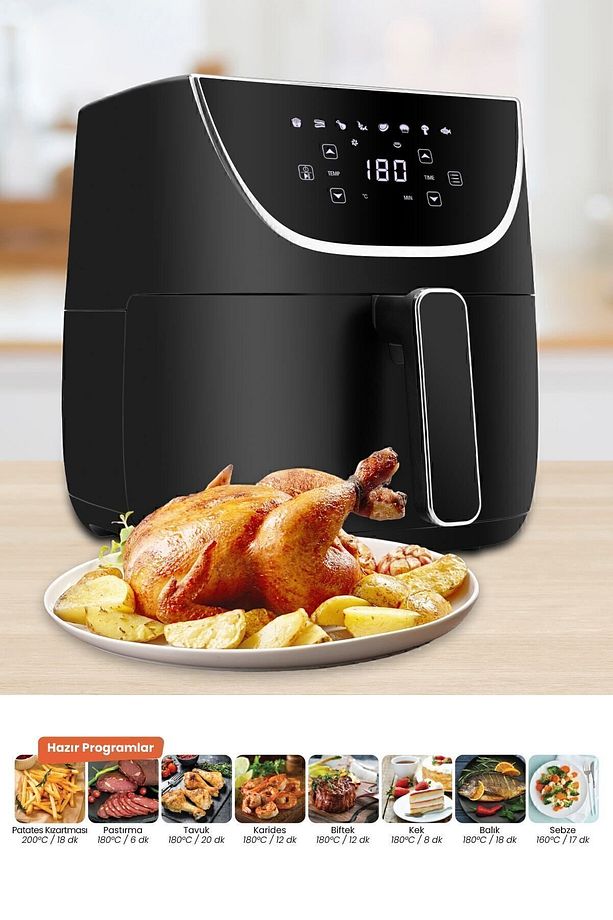 Blackfry 1700 Watt Dijital Dokunmatik 8 Ön Programlı 5.7 Litre Yağsız Kızartma Sıcak Hava Fritöz - 6