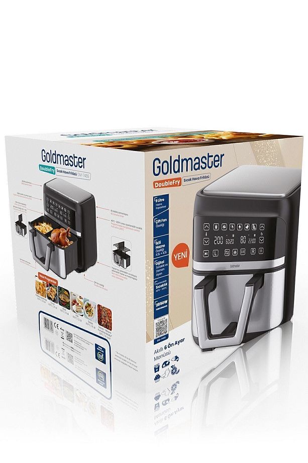 Doublefry 2850w 9 Litre 3xl Dev Tek Ve Çift Hazneli Dokunmatik Airfryer Yağsız Sıcak Hava Fritözü - 9