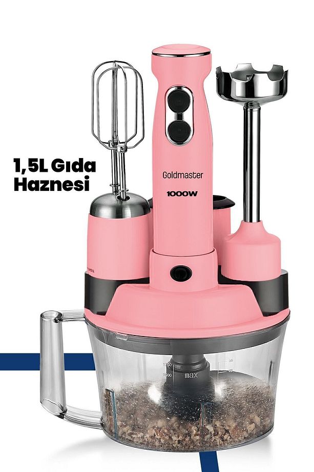 Elenamax Pembe 1000 Watt Hız Ayarlı %100 Bakır Motor 5 In 1 Mutfak Robotu Multi Blender Seti - 5