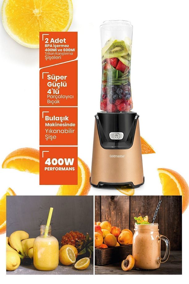Lifemix Buz Kırabilir Inox Gold 2 Adet Bpa Free Tritan Şişeli Kişisel Personal Smoothie Blender - 6